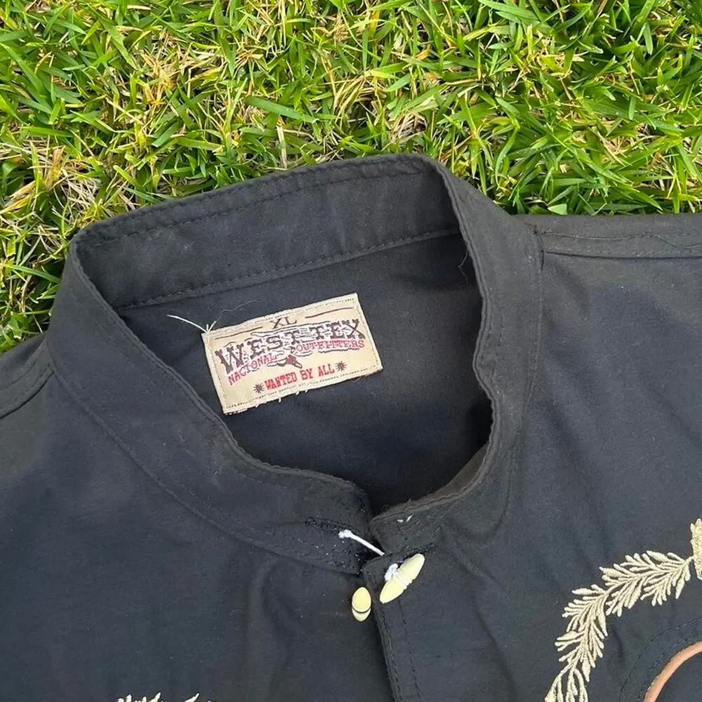 West Tex y2k Black Western Button up embroidered cowboy mens size XL